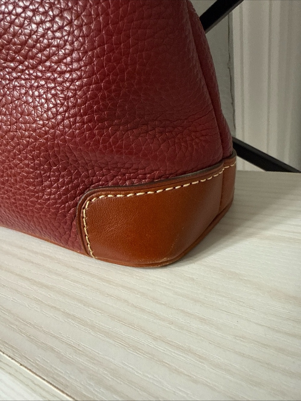 Dooney & Bourke Red Pebble Leather Shoulder Bag with Brown Trim - Picture 3 of 16